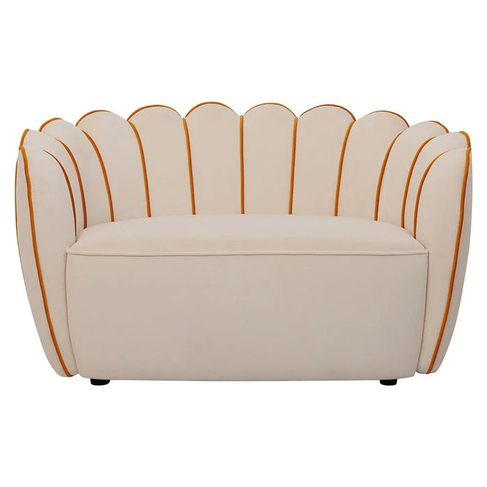 Petal 2 Seater Velvet Kids Sofa-Light Beige & Peach