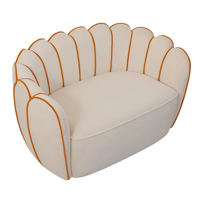 Petal 2 Seater Velvet Kids Sofa-Light Beige & Peach