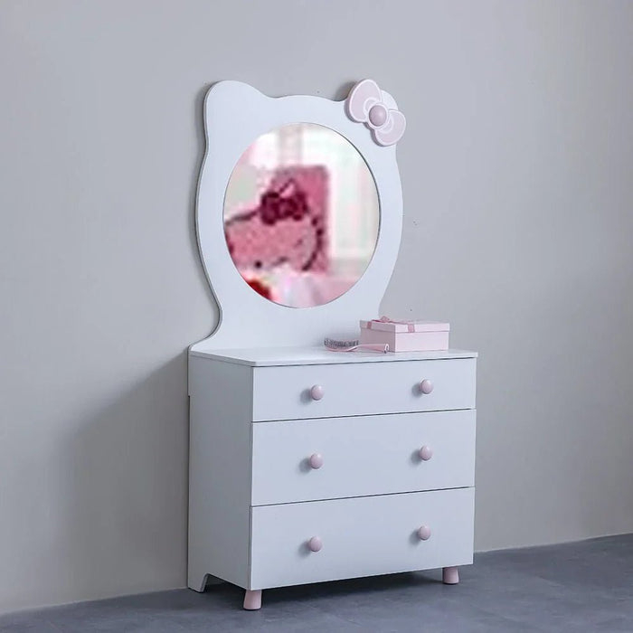 Kitty 3Drawers Dresser With Mirror-White+Pink