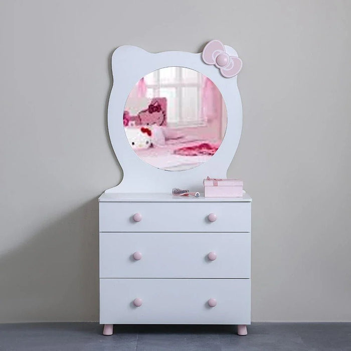 Kitty 3Drawers Dresser With Mirror-White+Pink