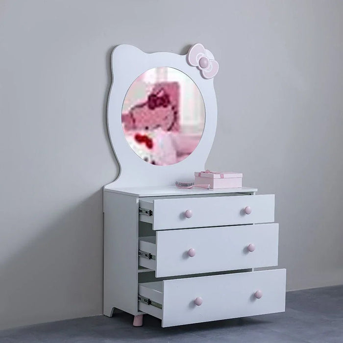Kitty 3Drawers Dresser With Mirror-White+Pink