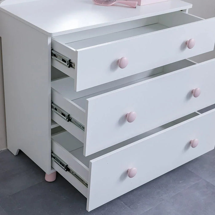Kitty 3Drawers Dresser With Mirror-White+Pink