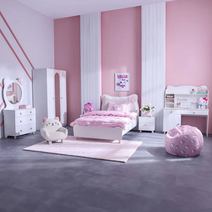 Kitty 3Drawers Dresser With Mirror-White+Pink