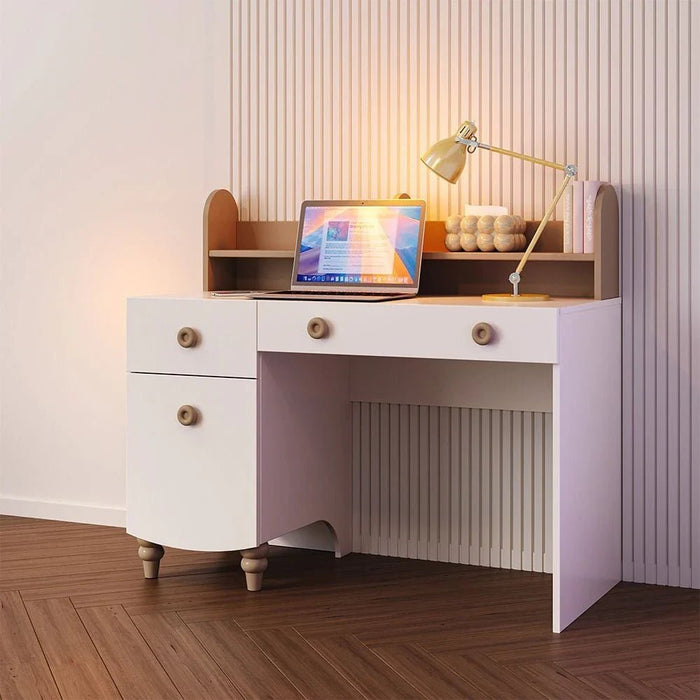 Caramel 2-Drawer 1-Door Study Desk and Hutch with USB - White/Brown - With 5-Year Warranty