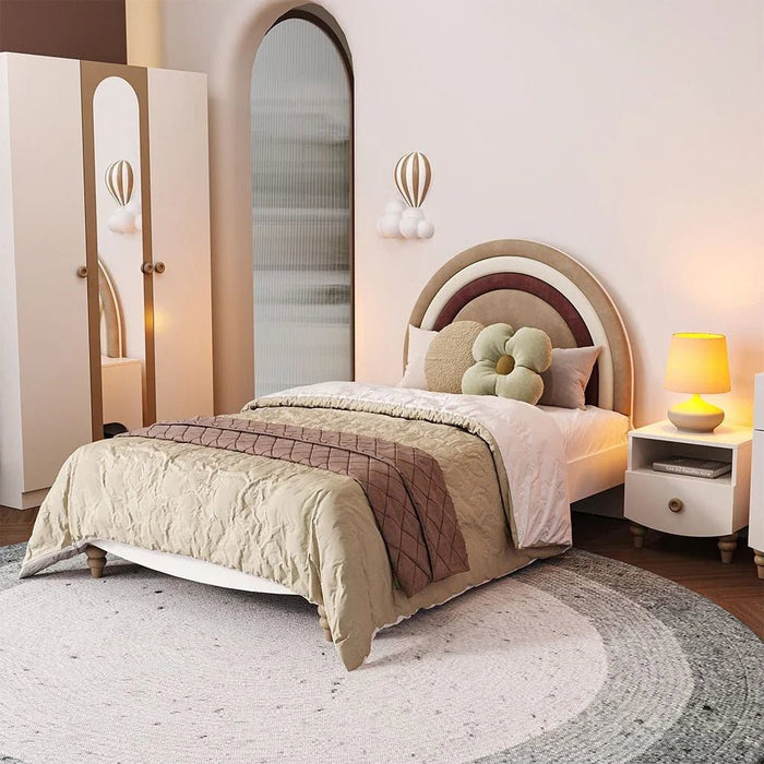 Caramel 120x200 Bed with Upholstered Headboard - White/Brown - With 5-Year Warranty