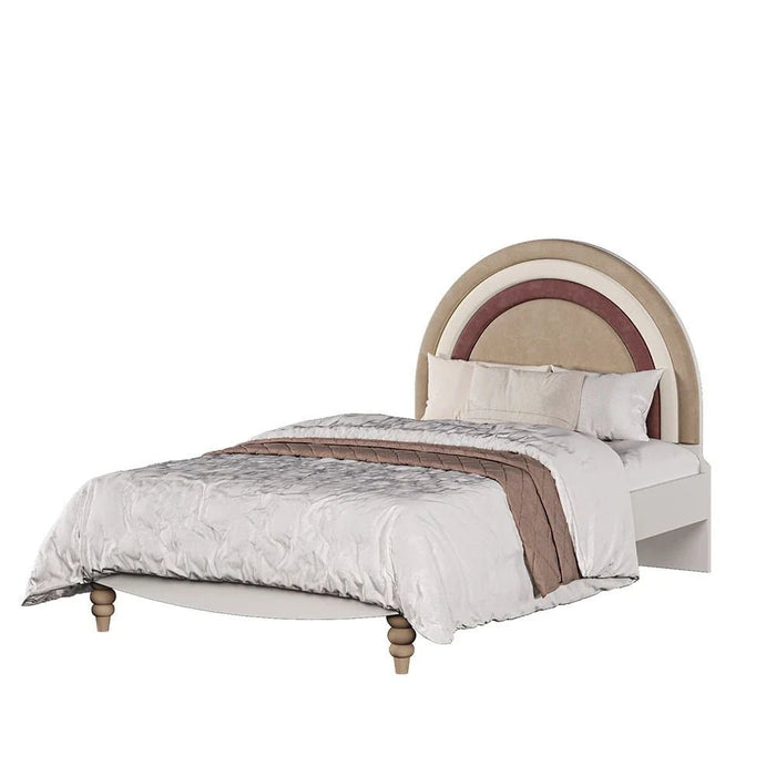 Caramel 120x200 Bed with Upholstered Headboard - White/Brown - With 5-Year Warranty
