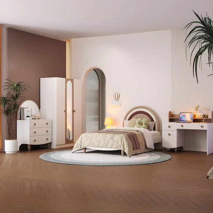 Caramel 120x200 Bed with Upholstered Headboard - White/Brown - With 5-Year Warranty