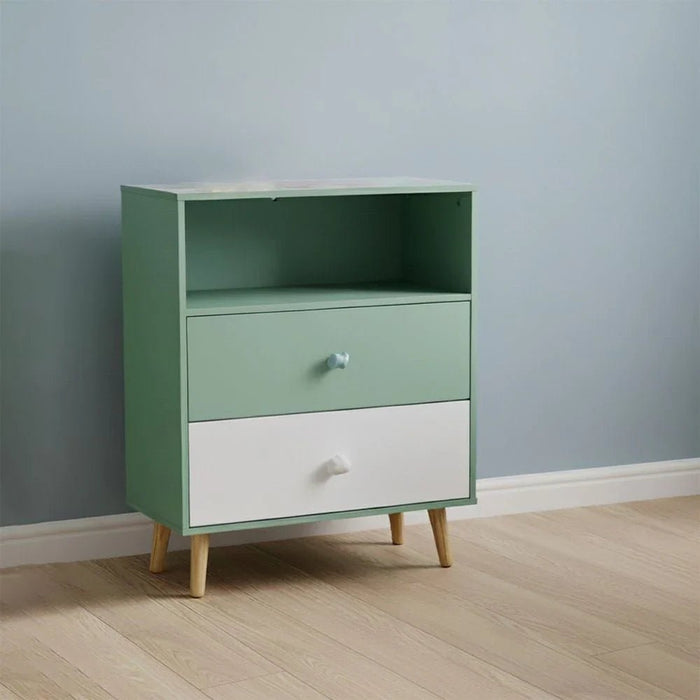 Little Bear 2-Drawer & 1-Open Shelf Kids Chest of Drawers - Green & White - With 2-Year Warranty