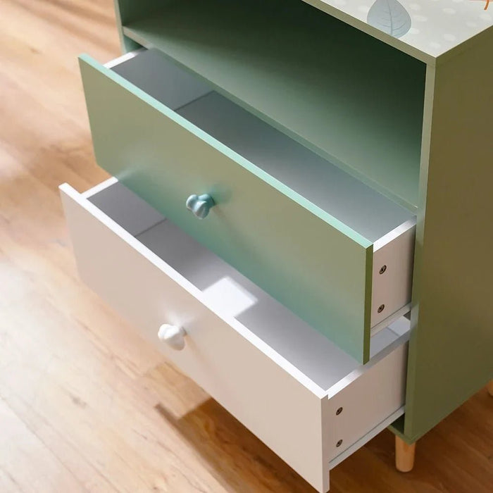 Little Bear 2-Drawer & 1-Open Shelf Kids Chest of Drawers - Green & White - With 2-Year Warranty