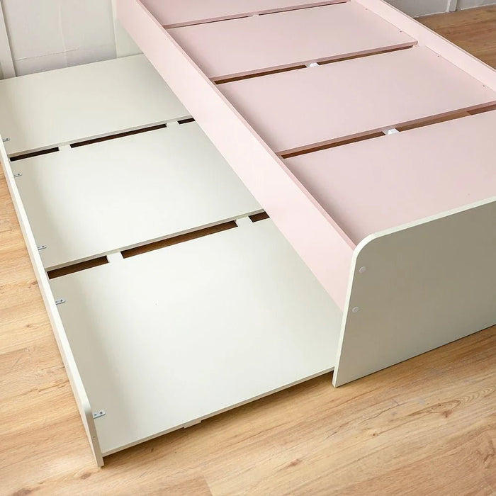 Candy 90x200 Kids Bed With Upholstered Headboard & 90x200 Trundle Bed-Blush Pink+Cream