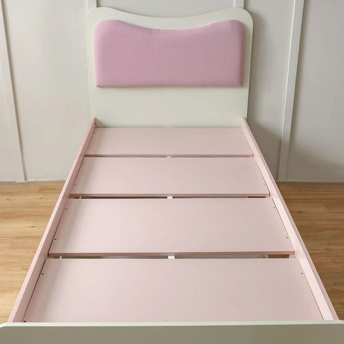 Candy 90x200 Kids Bed With Upholstered Headboard & 90x200 Trundle Bed-Blush Pink+Cream