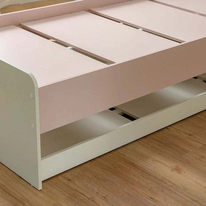 Candy 90x200 Kids Bed With Upholstered Headboard & 90x200 Trundle Bed-Blush Pink+Cream