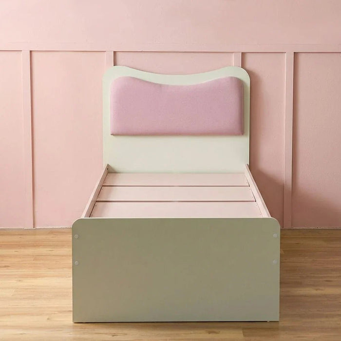 Candy 90x200 Kids Bed With Upholstered Headboard & 90x200 Trundle Bed-Blush Pink+Cream