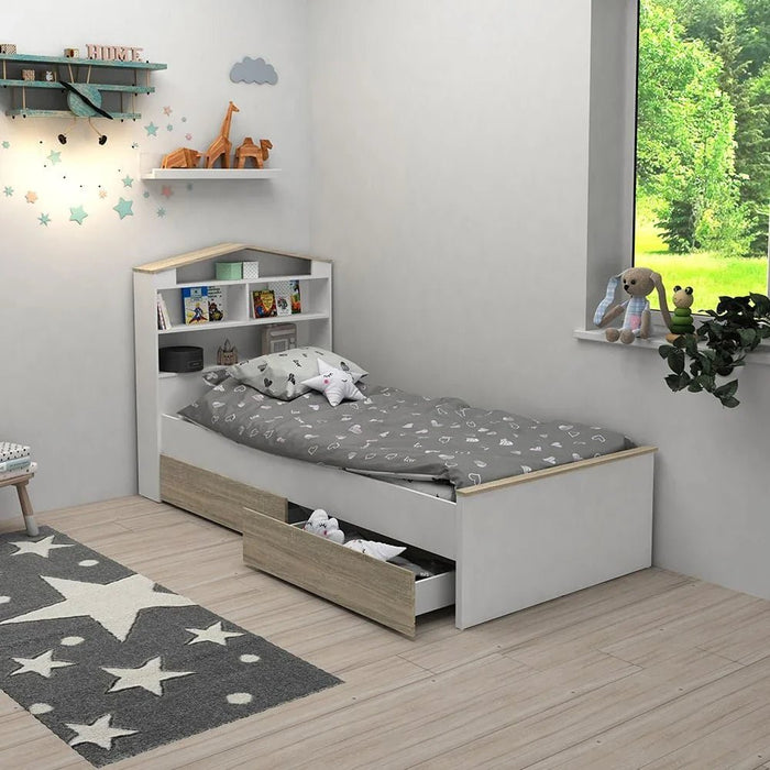 Stanley 90x200 House Bed with 2 Drawers - Sonoma Oak & White - With 2-Year Warranty