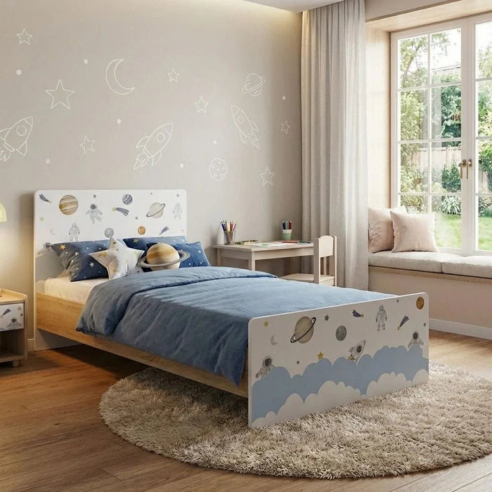 Kinder Space 90x200 Kids Bed - White & Sonoma Oak - With 2-Year Warranty