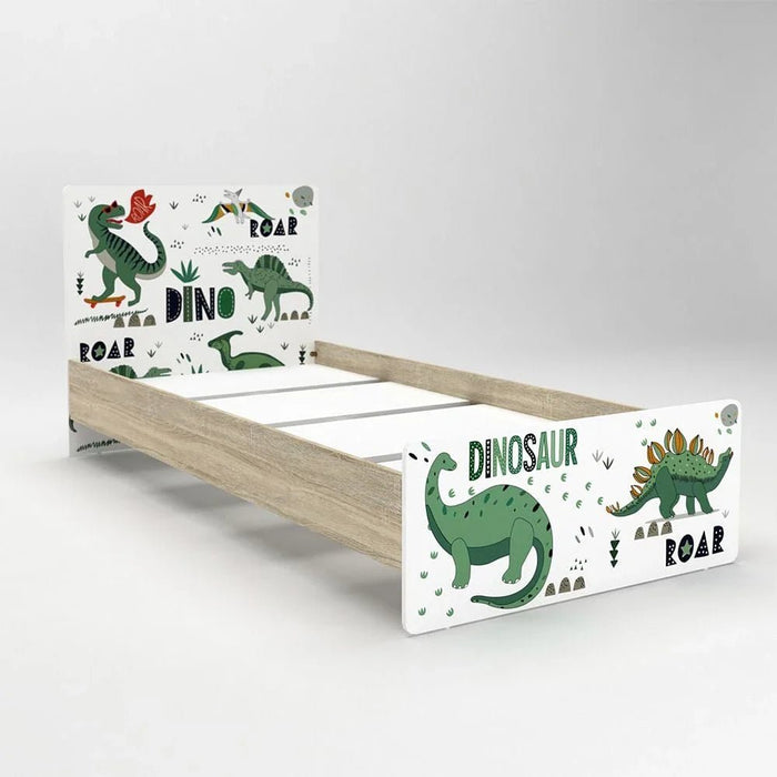 Kinder Dino 90x200 Kids Bed-White & Sonoma Oak