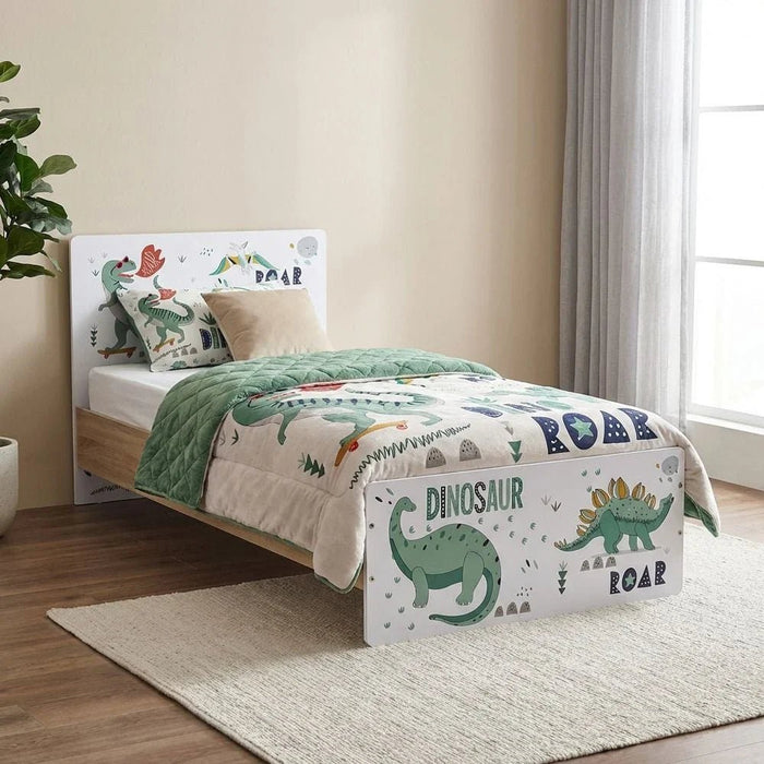 Kinder Dino 90x200 Kids Bed-White & Sonoma Oak