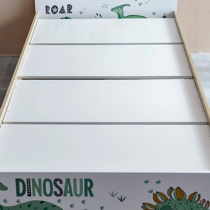 Kinder Dino 90x200 Kids Bed-White & Sonoma Oak