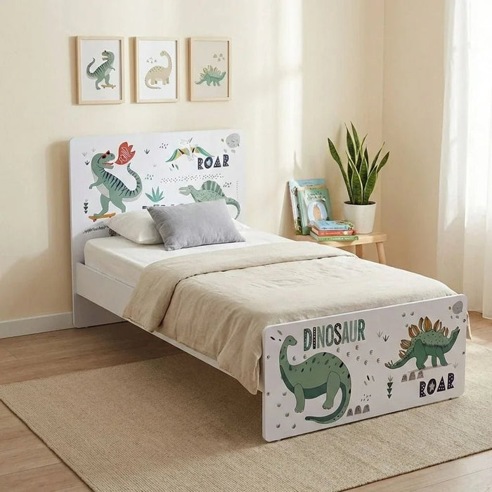 Kinder Dino 90x200 Kids Bed-White & Sonoma Oak