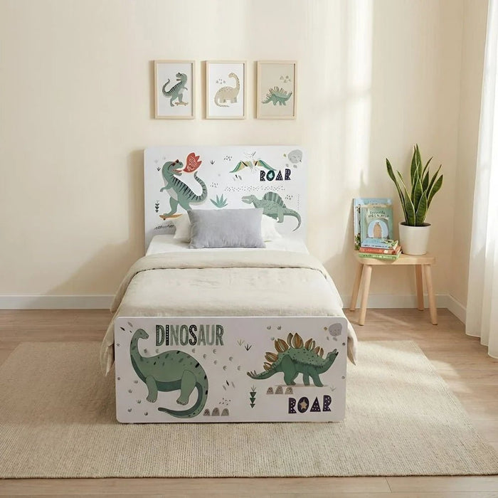 Kinder Dino 90x200 Kids Bed-White & Sonoma Oak