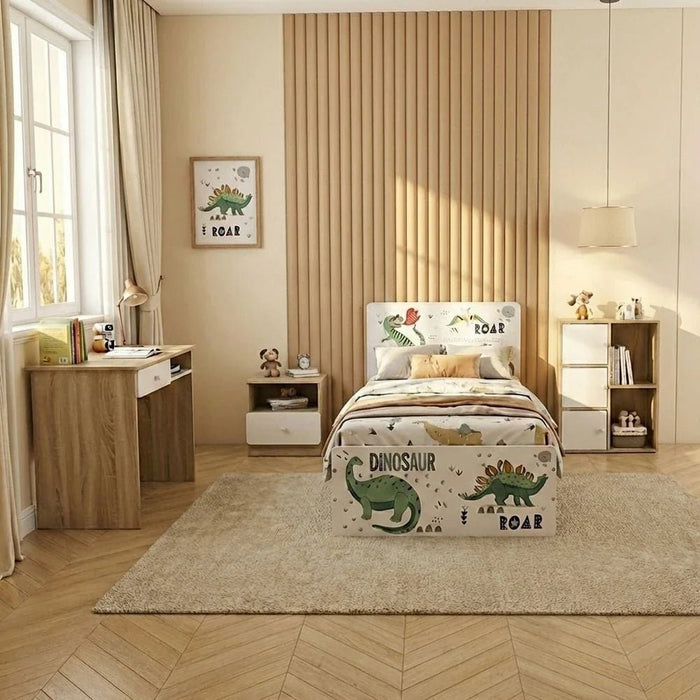 Kinder Dino 90x200 Kids Bed-White & Sonoma Oak