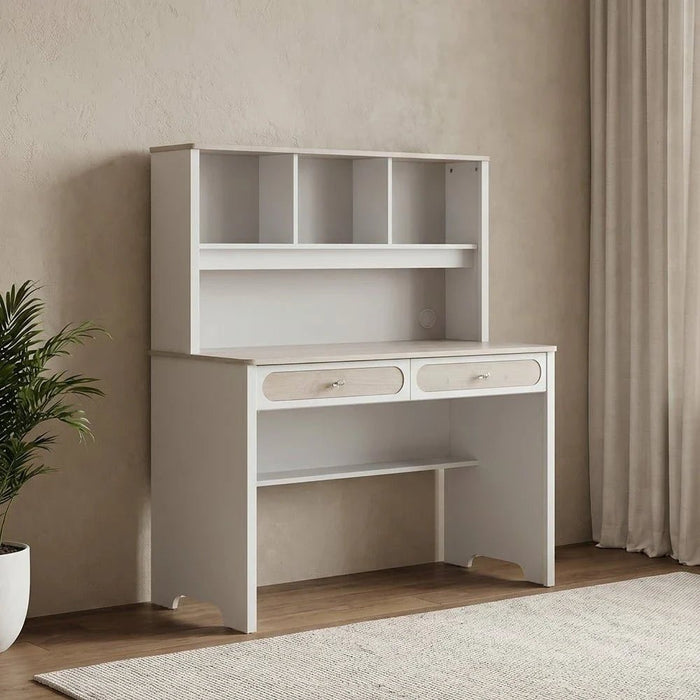 Swiss 2-Drawer Study Desk with Hutch - Light Oak + White - With 2-Year Warranty