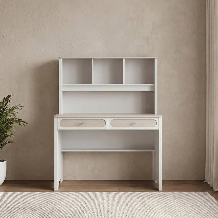 Swiss 2-Drawer Study Desk with Hutch - Light Oak + White - With 2-Year Warranty