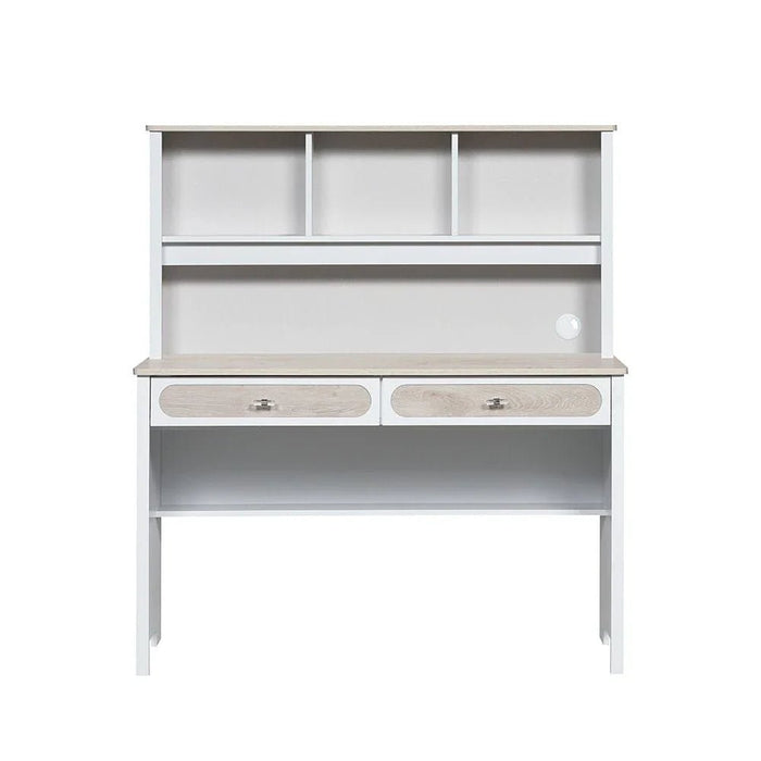 Swiss 2-Drawer Study Desk with Hutch - Light Oak + White - With 2-Year Warranty
