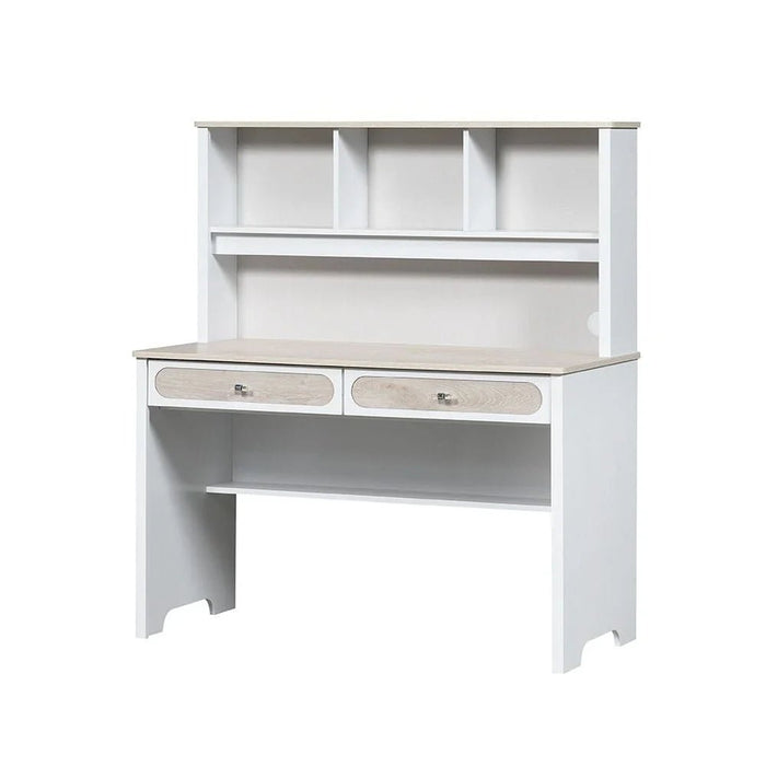 Swiss 2-Drawer Study Desk with Hutch - Light Oak + White - With 2-Year Warranty