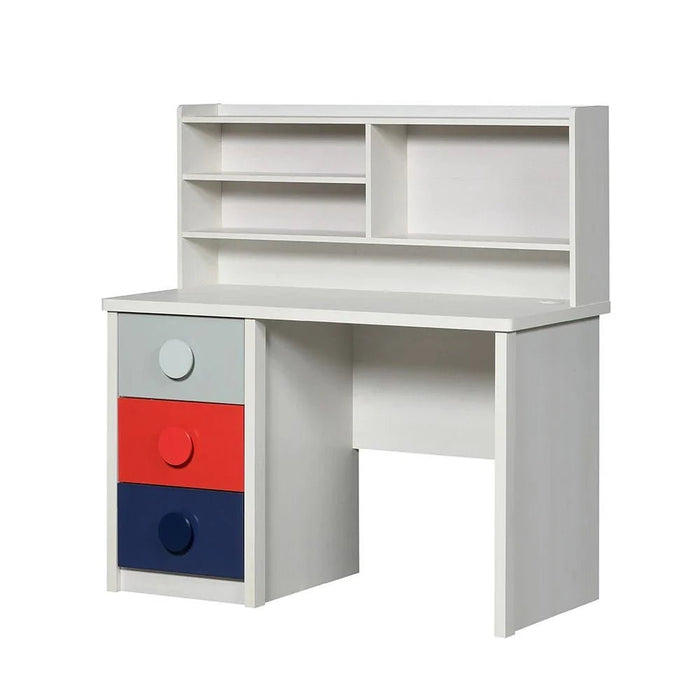 Blocks 3Drawer Study Deskw/Hutch-Grey & Red+Blue