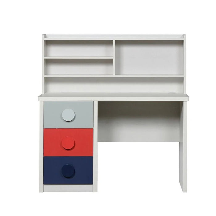 Blocks 3Drawer Study Deskw/Hutch-Grey & Red+Blue