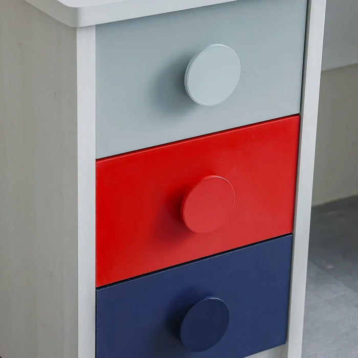 Blocks 3Drawer Study Deskw/Hutch-Grey & Red+Blue