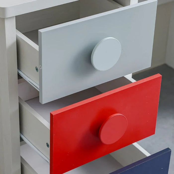 Blocks 3Drawer Study Deskw/Hutch-Grey & Red+Blue