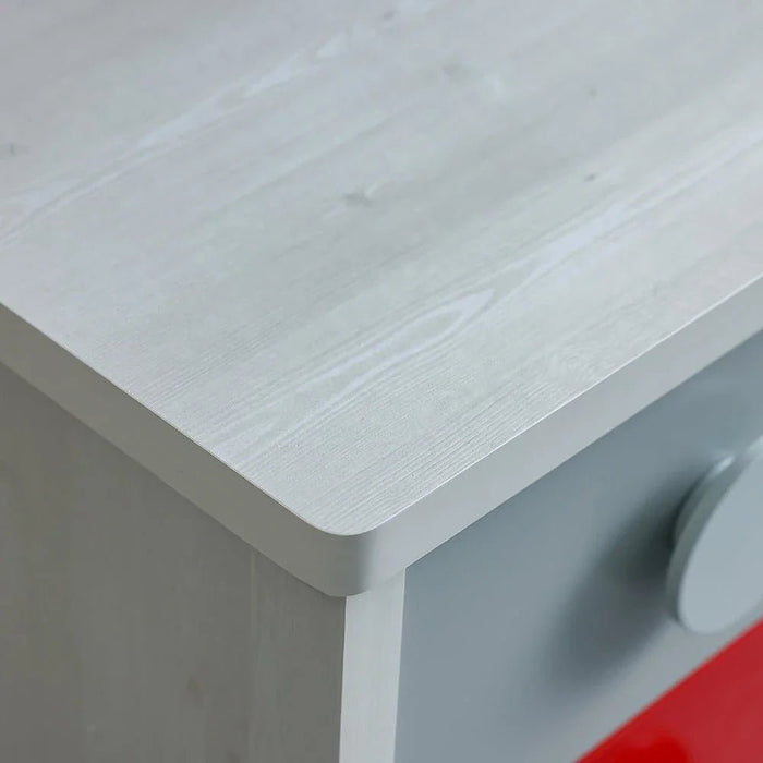 Blocks 3Drawer Study Deskw/Hutch-Grey & Red+Blue