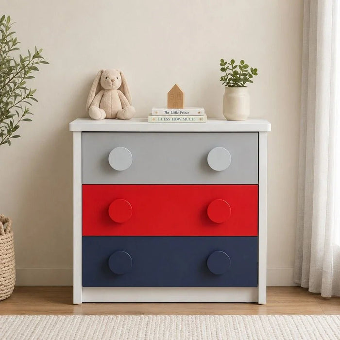 Blocks 3 Drawers Dresser-Grey &Red+Blue