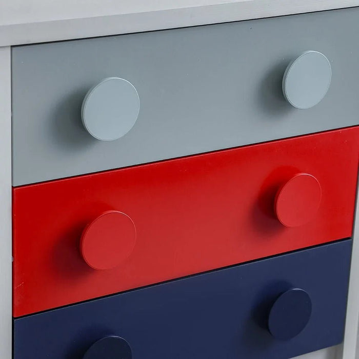 Blocks 3 Drawers Dresser-Grey &Red+Blue