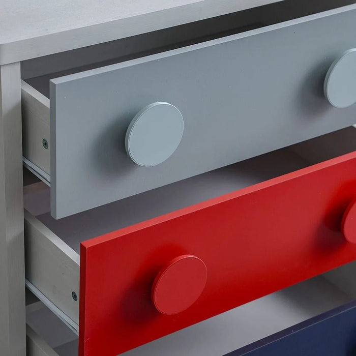 Blocks 3 Drawers Dresser-Grey &Red+Blue