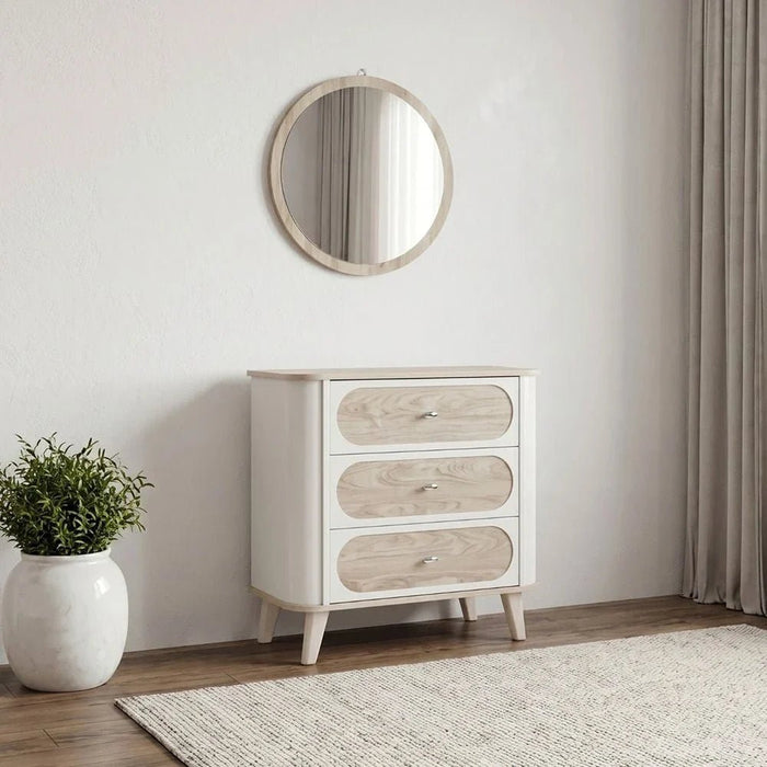Swiss 3 Drawers Dresser With Mirror-Light Oak+White