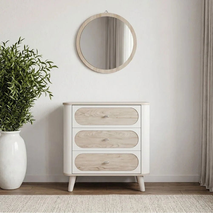 Swiss 3 Drawers Dresser With Mirror-Light Oak+White