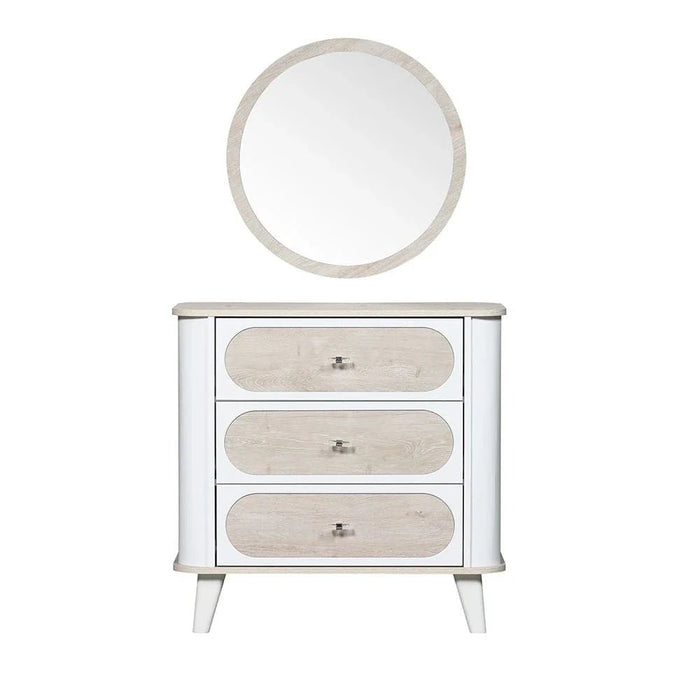 Swiss 3 Drawers Dresser With Mirror-Light Oak+White