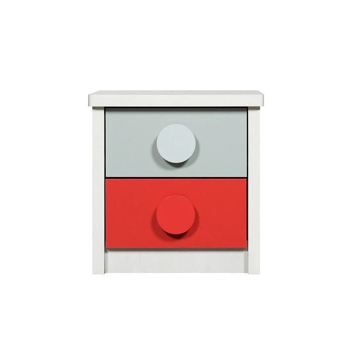Blocks 2-Drawer Nightstand - Grey & Red - With 2-Year Warranty