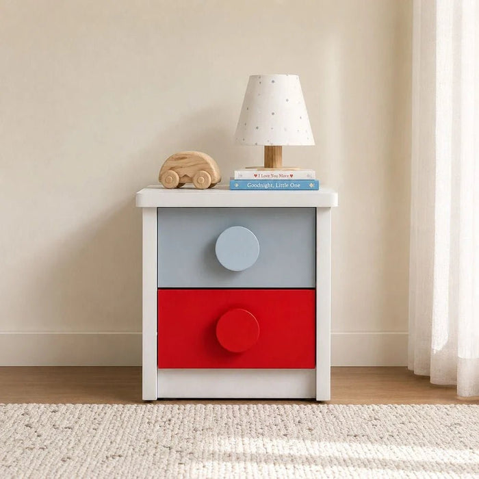 Blocks 2-Drawer Nightstand - Grey & Red - With 2-Year Warranty