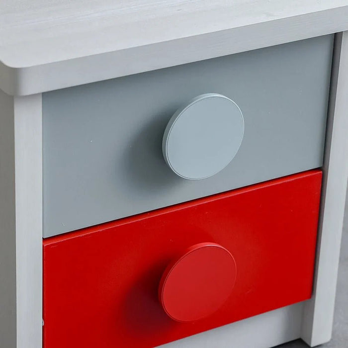 Blocks 2-Drawer Nightstand - Grey & Red - With 2-Year Warranty