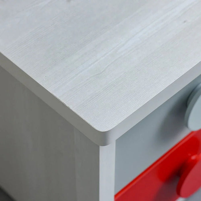 Blocks 2-Drawer Nightstand - Grey & Red - With 2-Year Warranty
