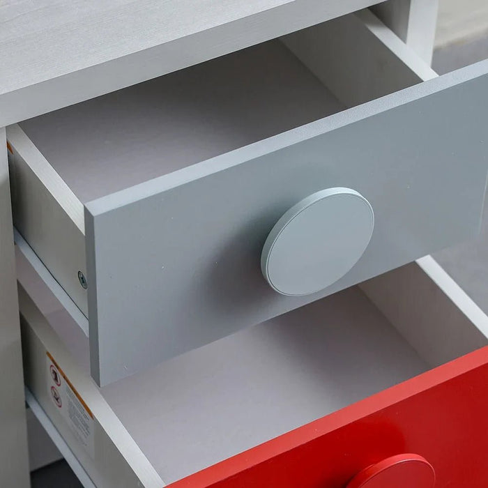 Blocks 2-Drawer Nightstand - Grey & Red - With 2-Year Warranty