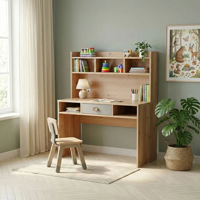 Bella 1Drawer Study Desk With Hutch-Grey & Oak