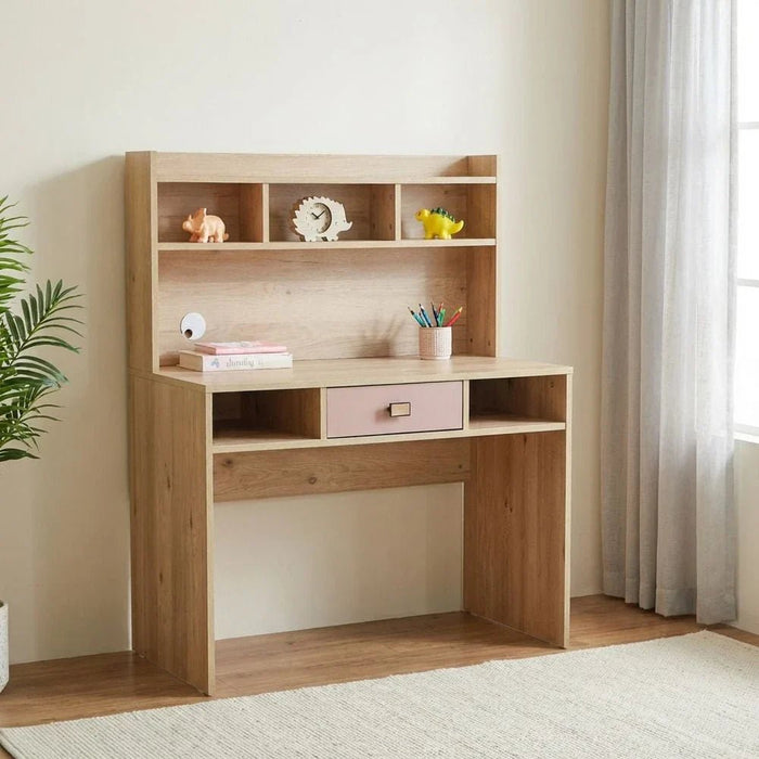 Bella 1Drawer Study Desk With Hutch-Pink & Oak