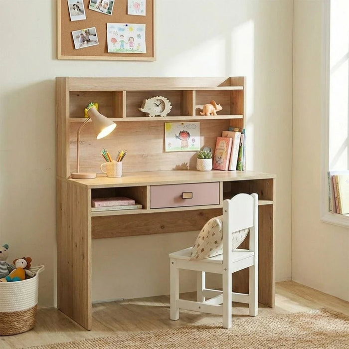 Bella 1Drawer Study Desk With Hutch-Pink & Oak