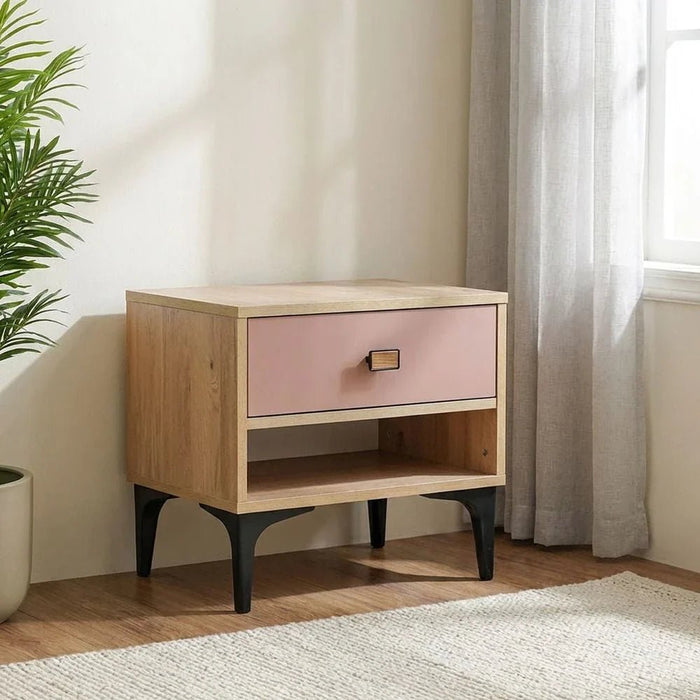 Bella 1-Drawer Nightstand - Pink & Oak - With 2-Year Warranty