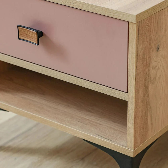 Bella 1-Drawer Nightstand - Pink & Oak - With 2-Year Warranty